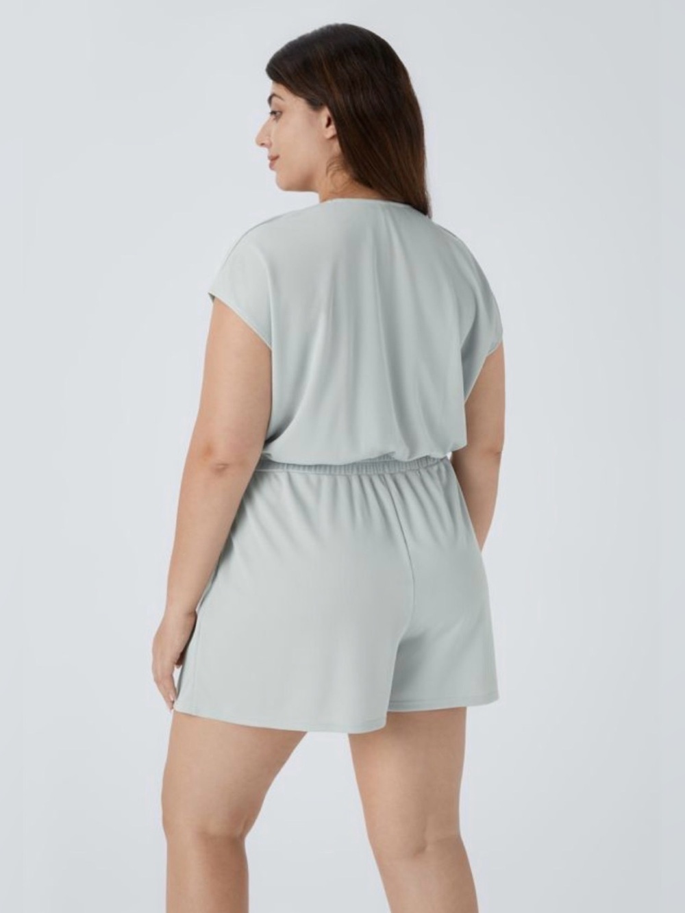 HALARA V Neck Short Sleeve Pocket Waffle Casual Plus Size Jumpsuit - Picture 2 of 6